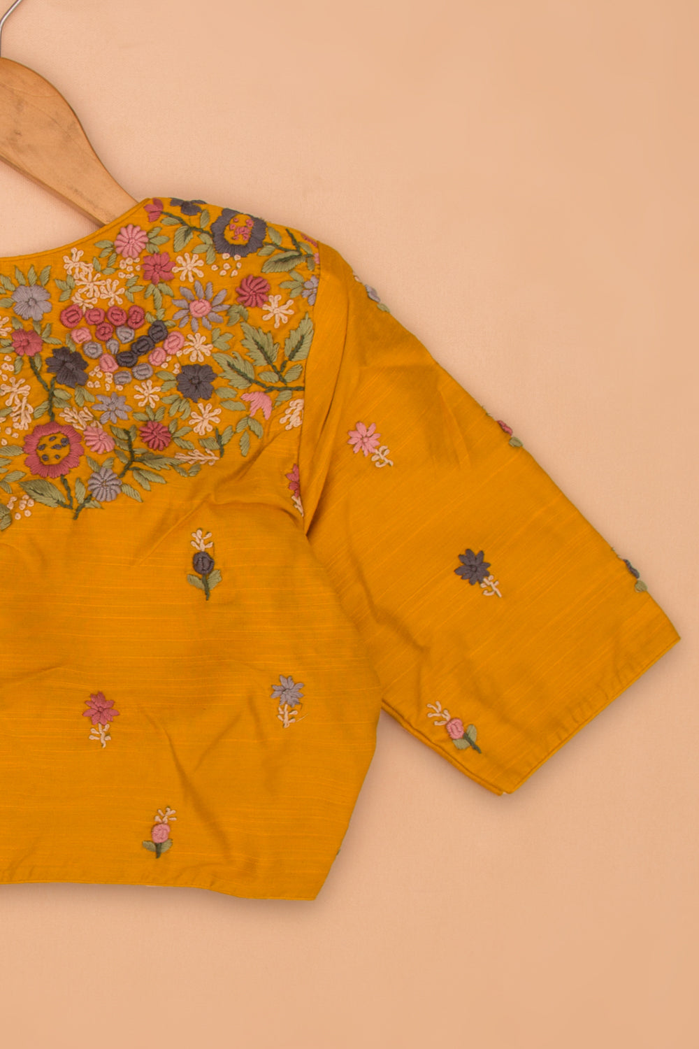 Raw Silk Readymade Padded Mustard Yellow Blouse
