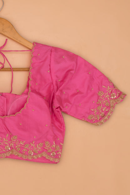 Pure Silk Readymade Padded Pastel Pink Blouse