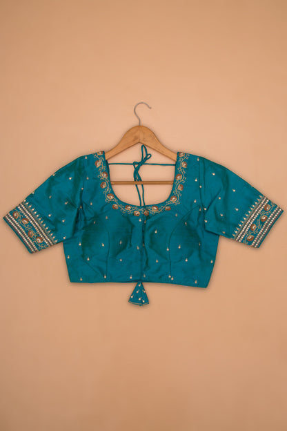 Tussar Readymade Padded Blue Blouse