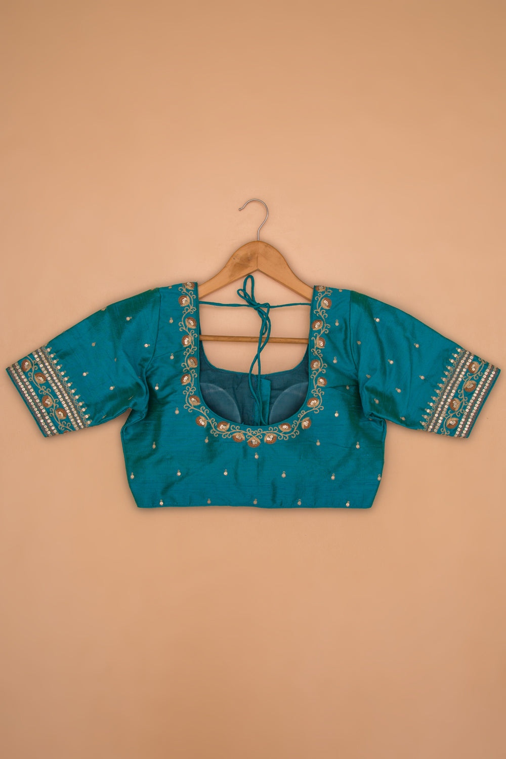 Tussar Readymade Padded Blue Blouse Size 36