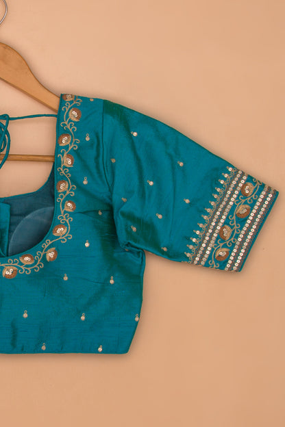 Tussar Readymade Padded Blue Blouse Size 36