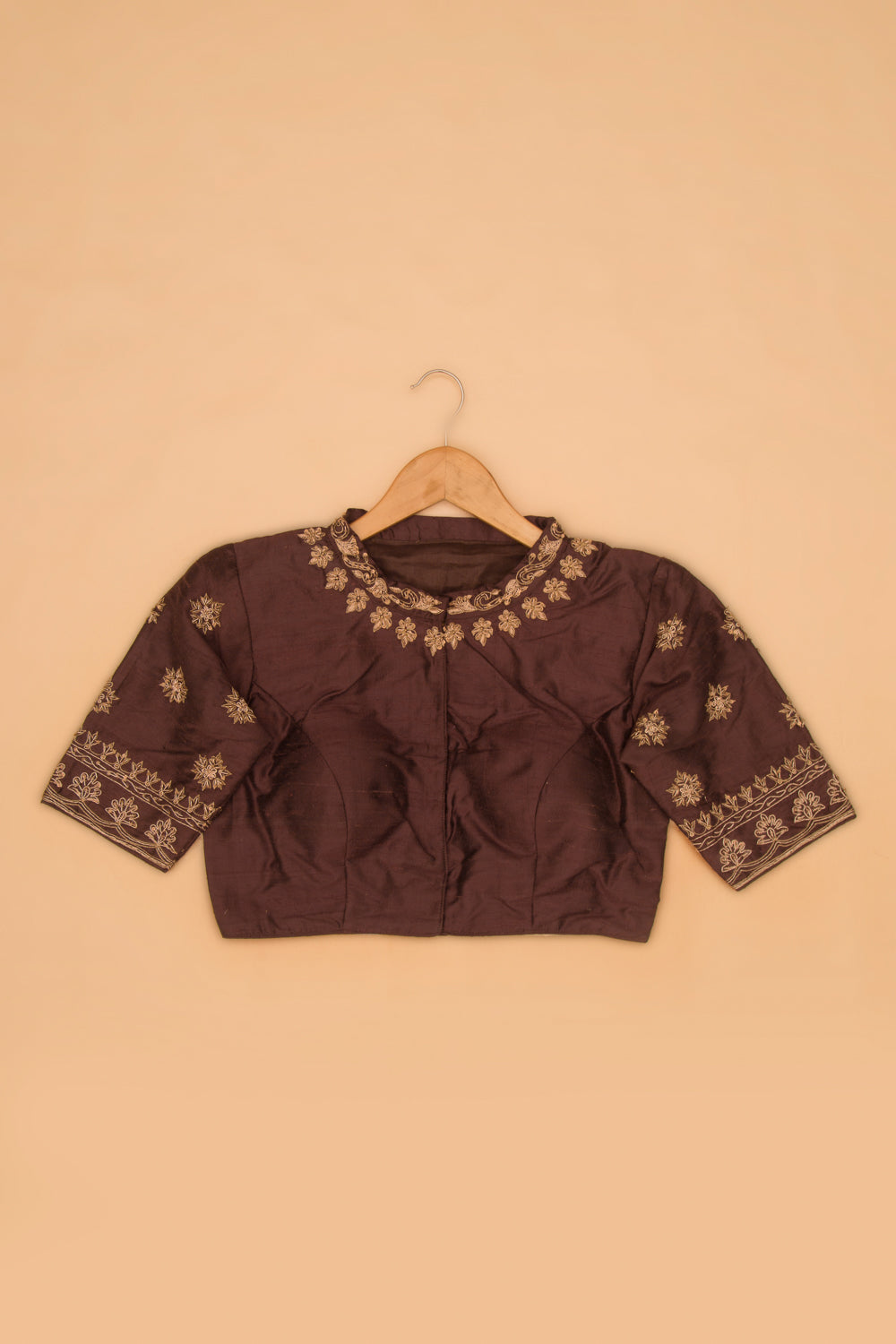 Raw Silk Readymade Padded Brown Blouse