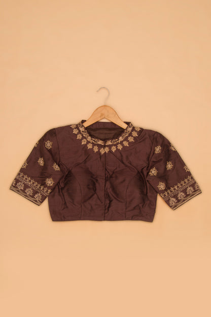 Raw Silk Readymade Padded Brown Blouse