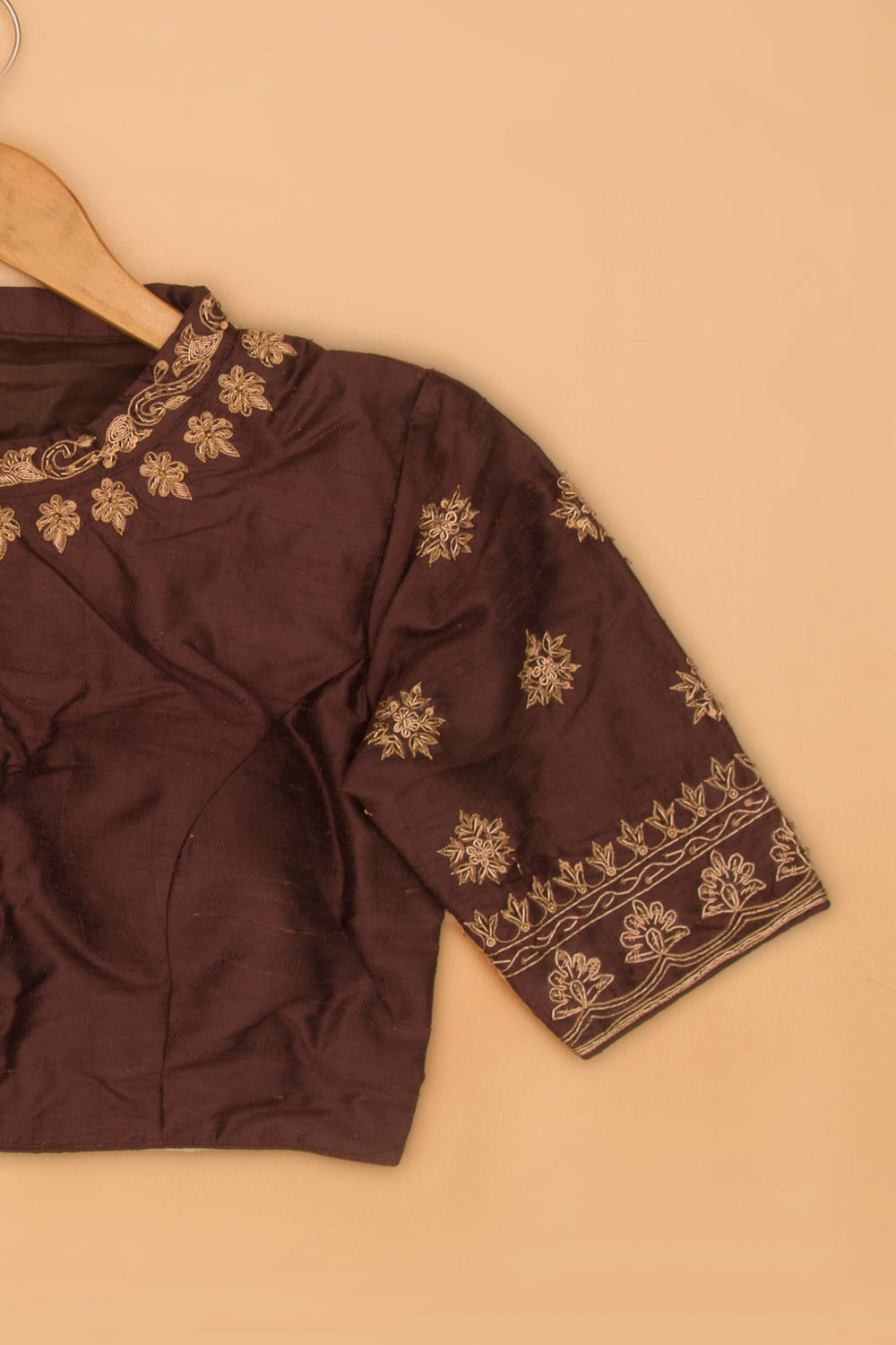 Raw Silk Readymade Padded Brown Blouse