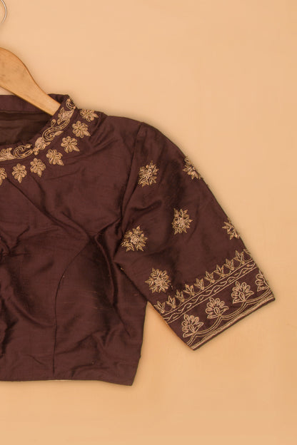 Raw Silk Readymade Padded Brown Blouse