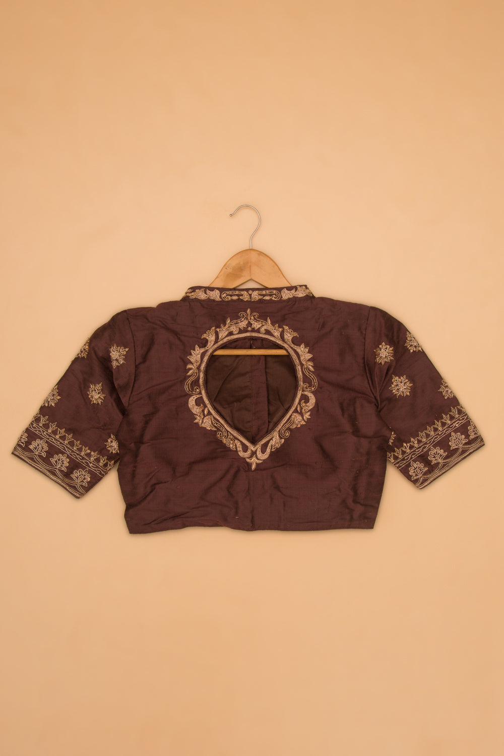Raw Silk Readymade Padded Brown Blouse