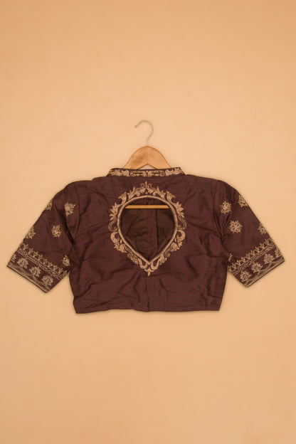 Raw Silk Readymade Padded Brown Blouse