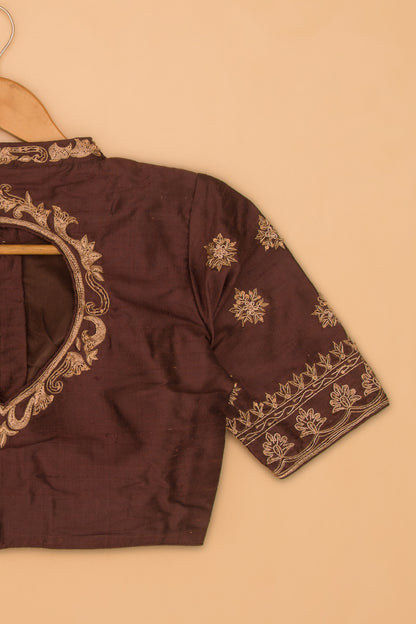 Raw Silk Readymade Padded Brown Blouse