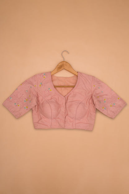 Tussar Readymade Padded Pastel Pink Blouse