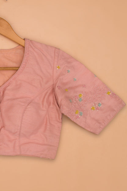 Tussar Readymade Padded Pastel Pink Blouse