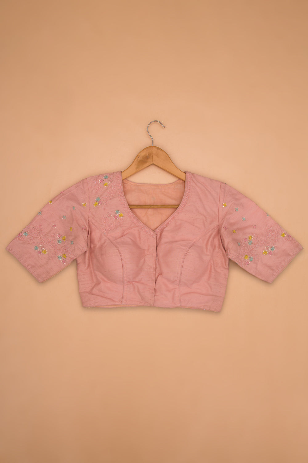 Tussar Readymade Padded Pastel Pink Blouse