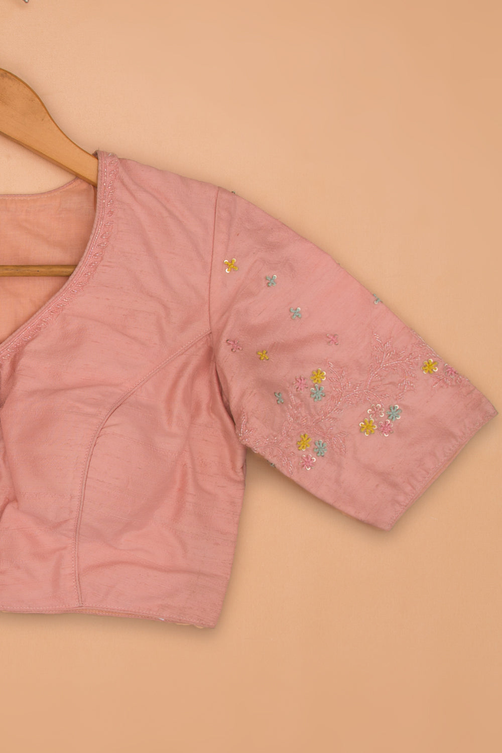 Tussar Readymade Padded Pastel Pink Blouse