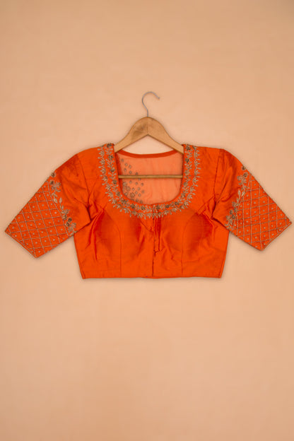 Raw Silk Readymade Padded Orange Blouse