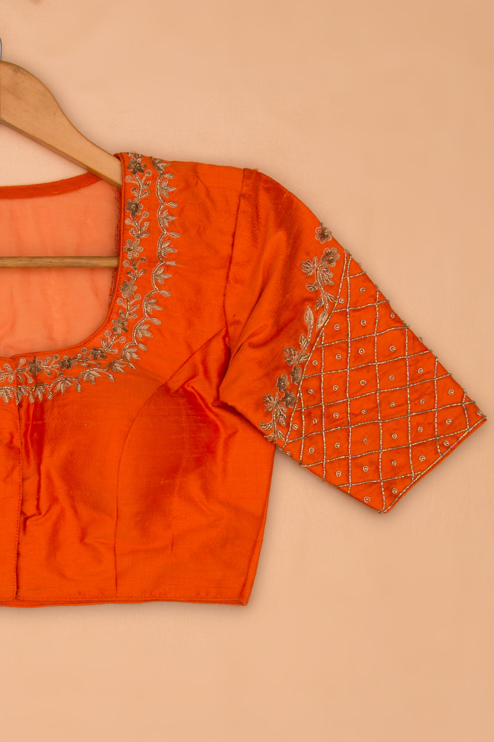 Raw Silk Readymade Padded Orange Blouse