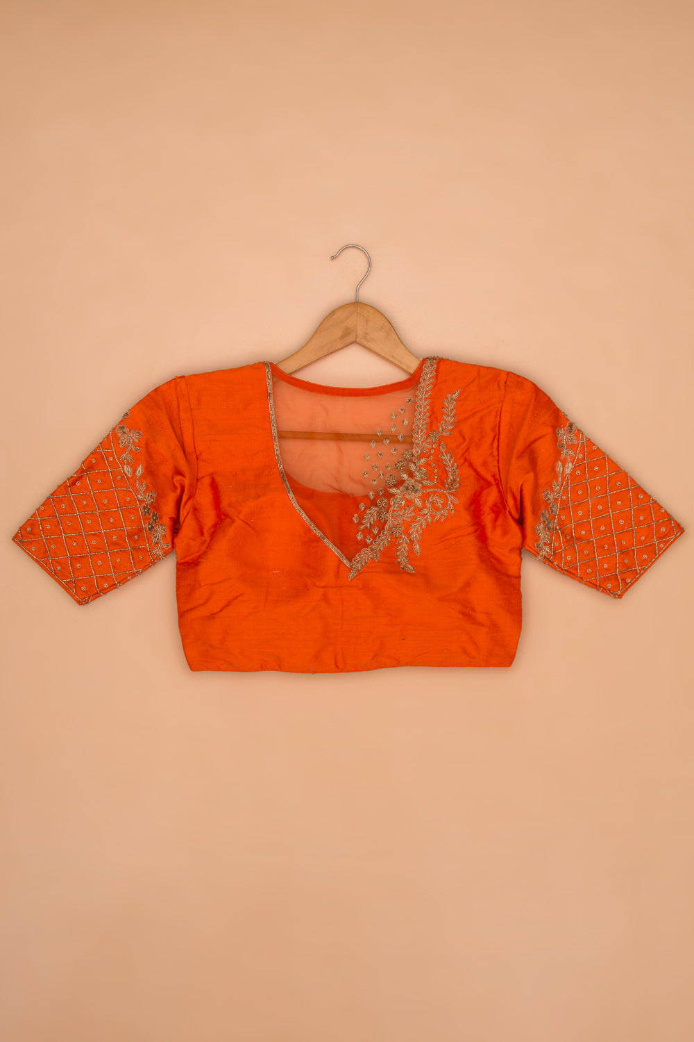 Raw Silk Readymade Padded Orange Blouse