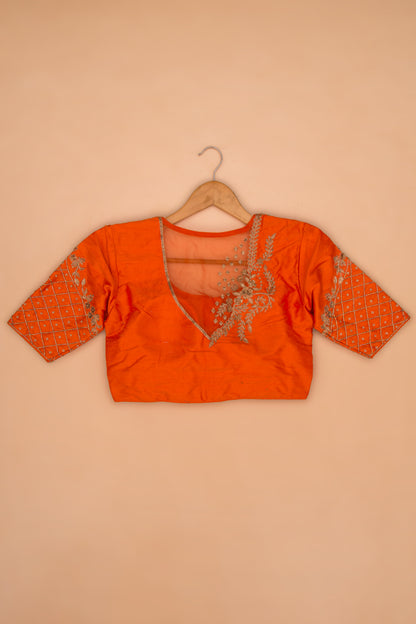 Raw Silk Readymade Padded Orange Blouse