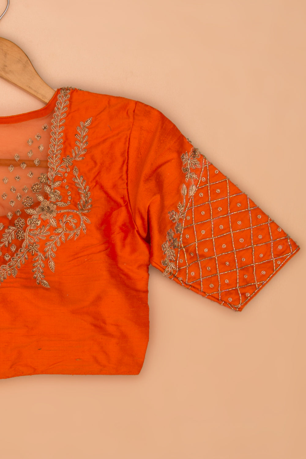 Raw Silk Readymade Padded Orange Blouse