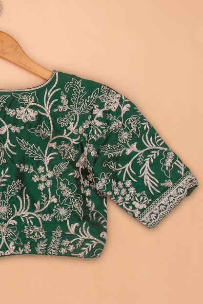 Raw Silk Readymade Padded Bottle Green Blouse