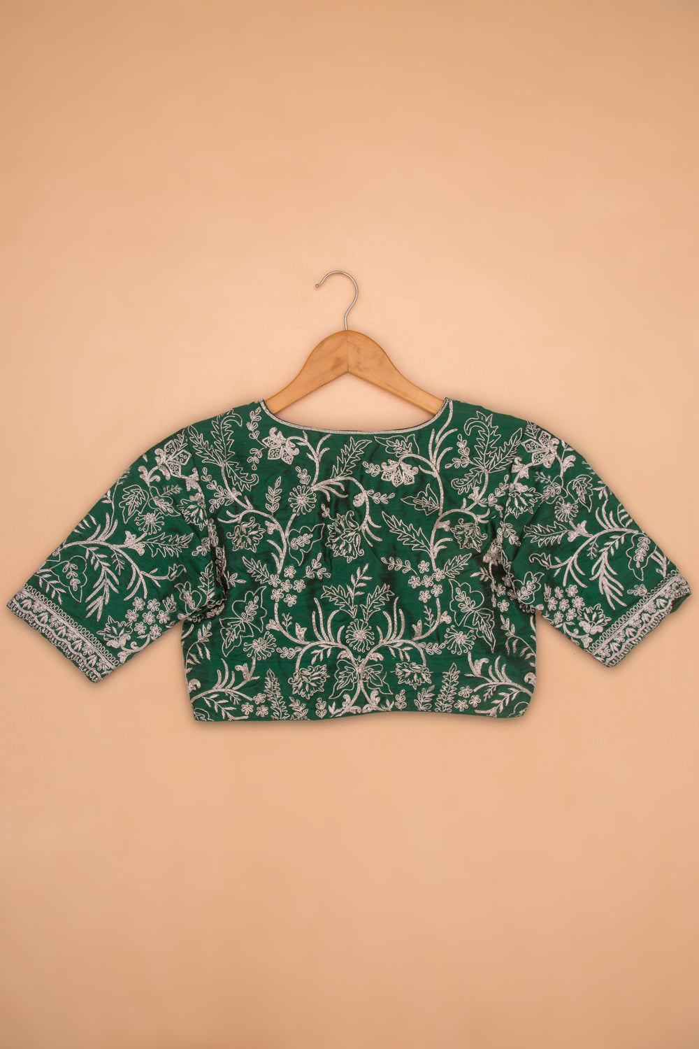 Raw Silk Readymade Padded Bottle Green Blouse