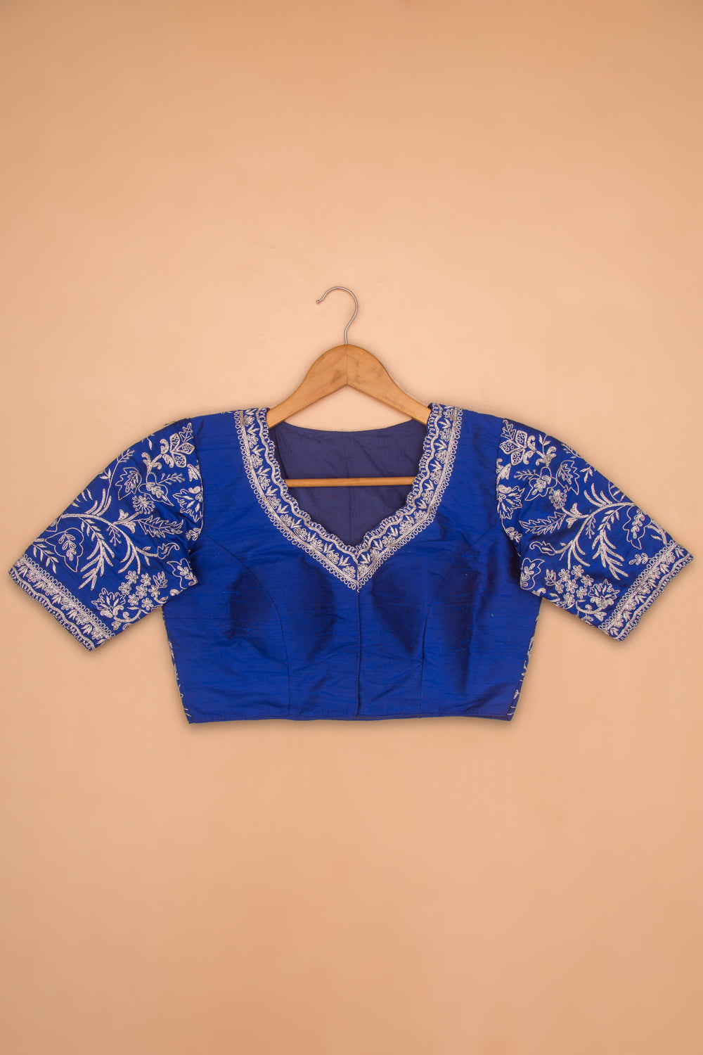 Raw Silk Readymade Padded Blue Blouse