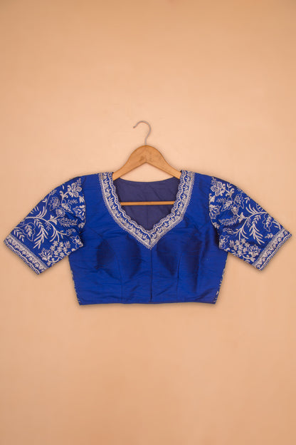 Raw Silk Readymade Padded Blue Blouse