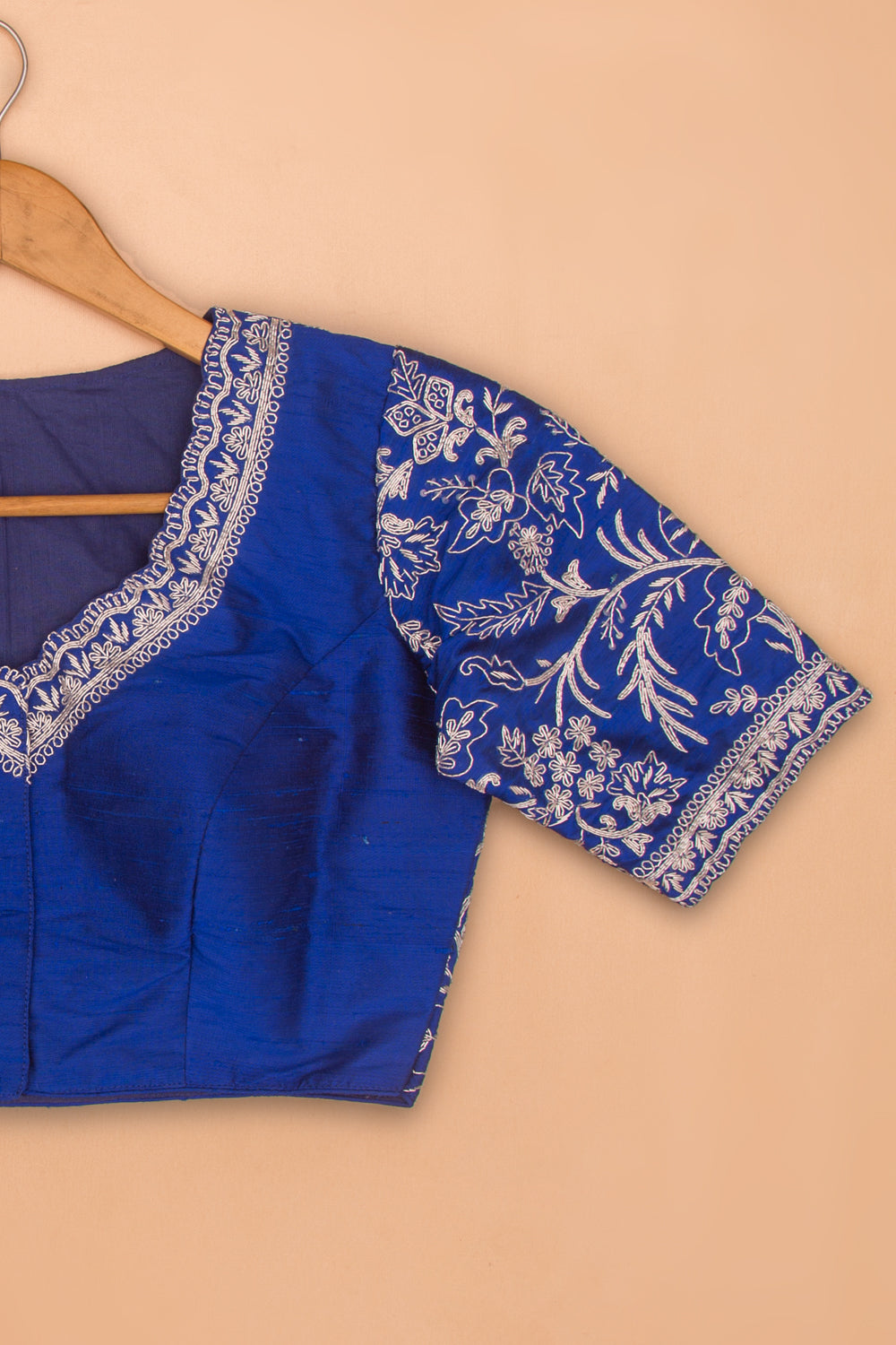 Raw Silk Readymade Padded Blue Blouse