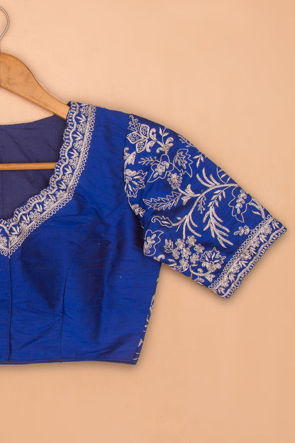 Raw Silk Readymade Padded Blue Blouse