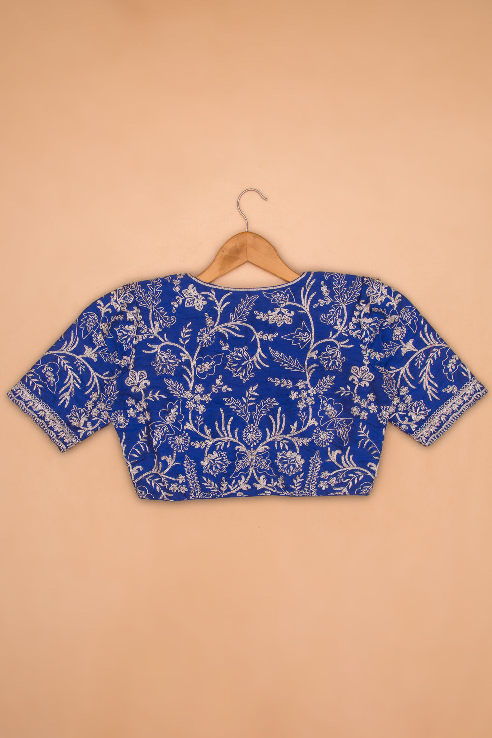 Raw Silk Readymade Padded Blue Blouse