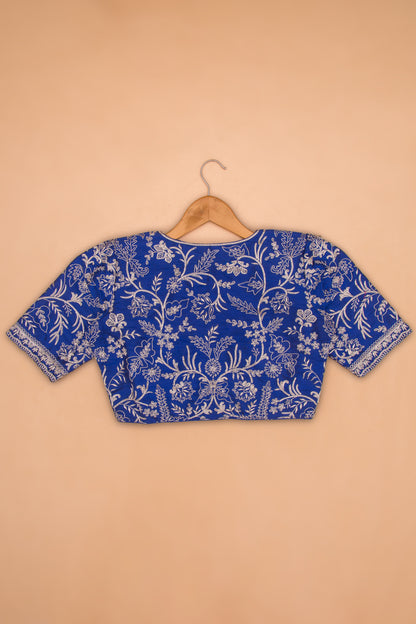 Raw Silk Readymade Padded Blue Blouse