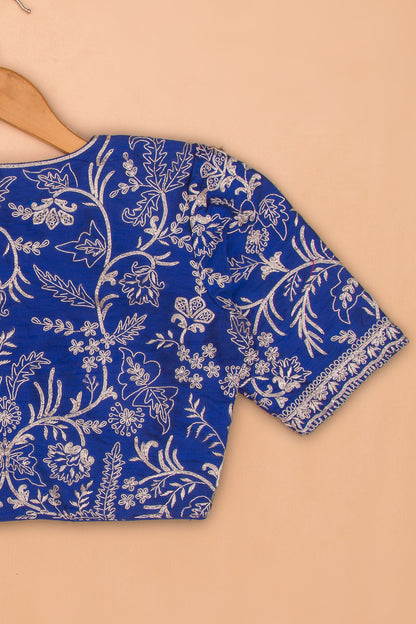 Raw Silk Readymade Padded Blue Blouse