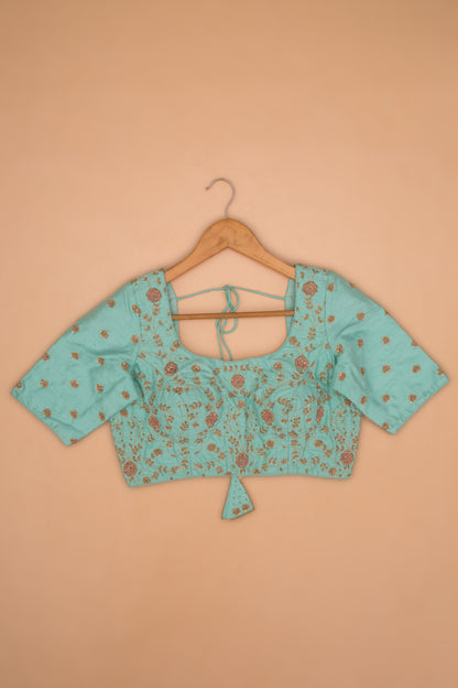 Raw Silk Readymade Padded Sky blue Blouse