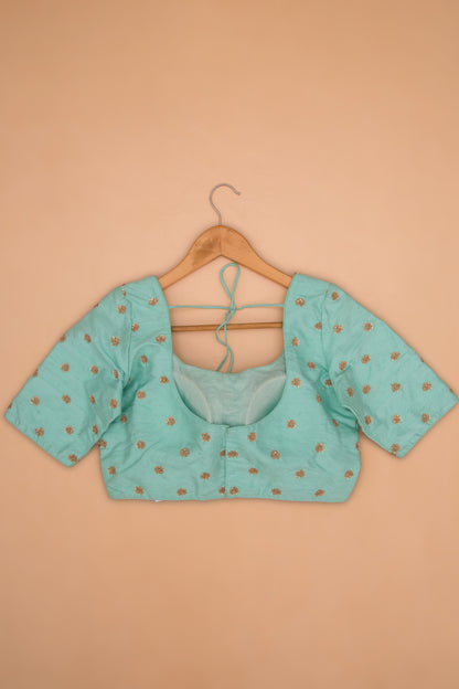 Raw Silk Readymade Padded Sky blue Blouse