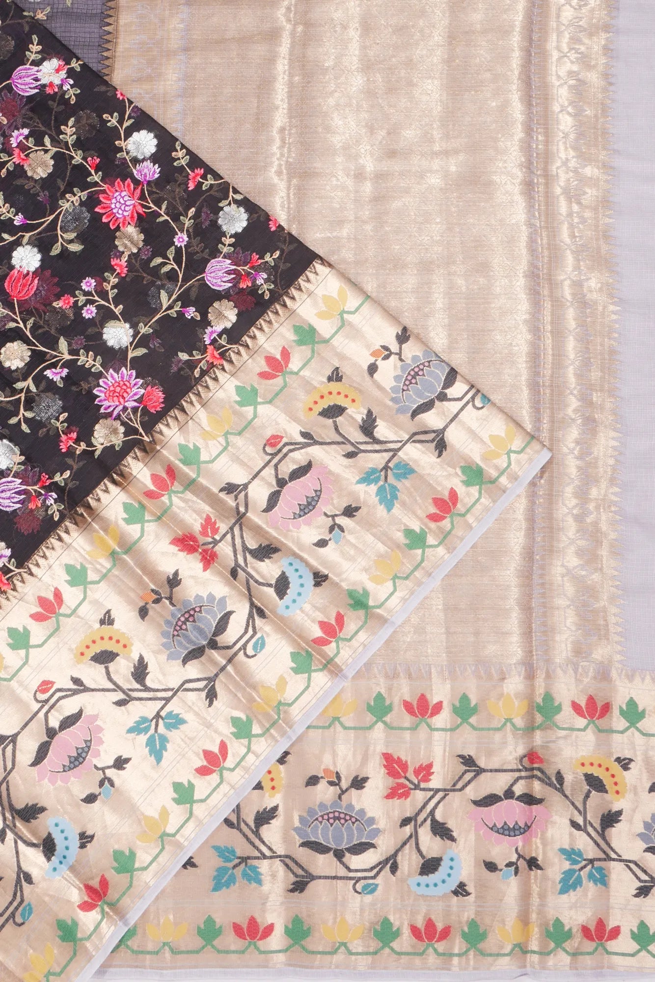 Kota Soft Silk All Over Embroidery Black Saree