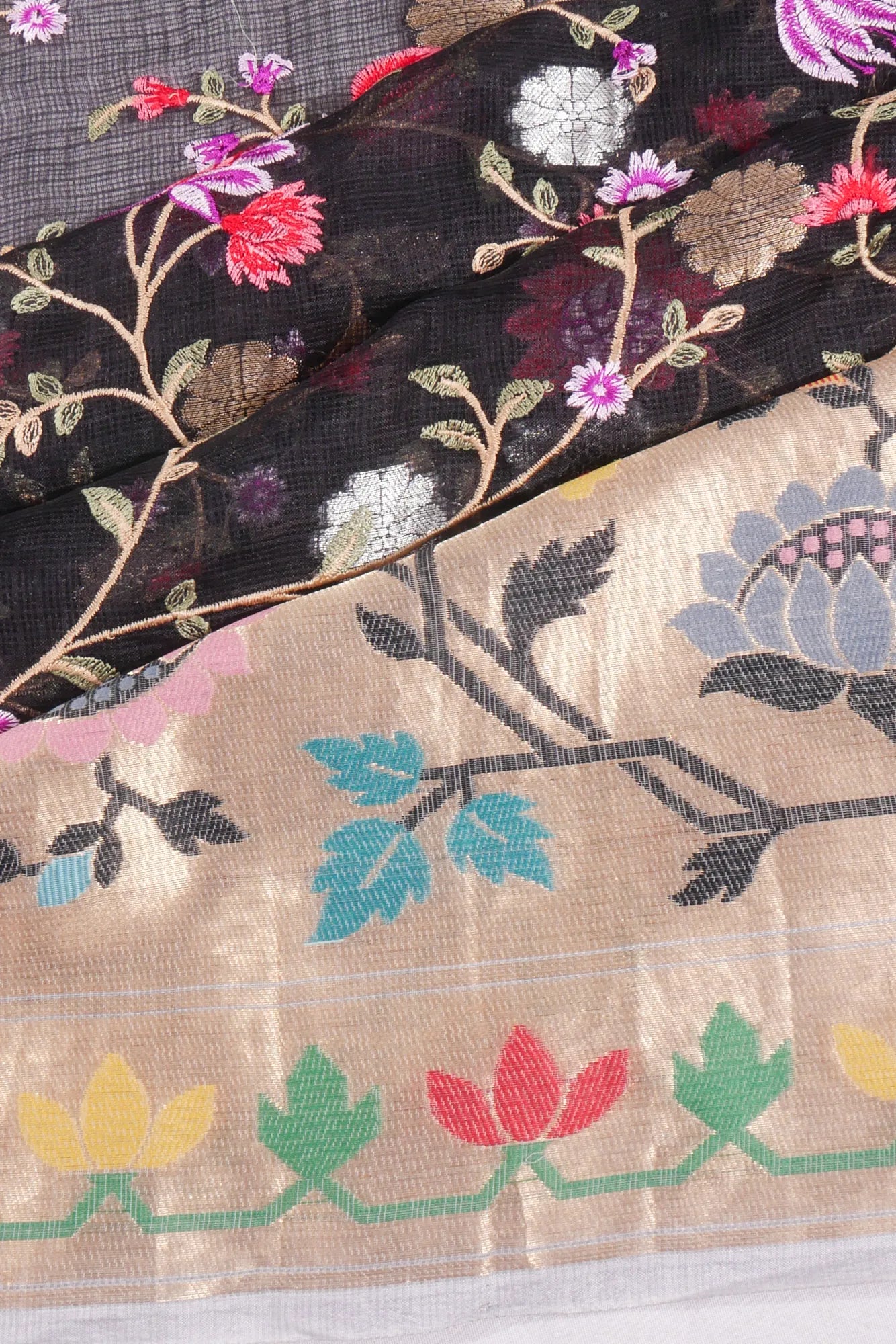 Kota Soft Silk All Over Embroidery Black Saree