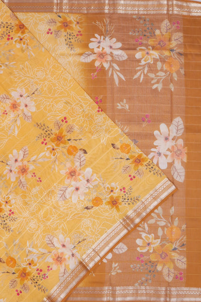 Kankatala Chanderi Silk Floral Printed Yellow Saree g2