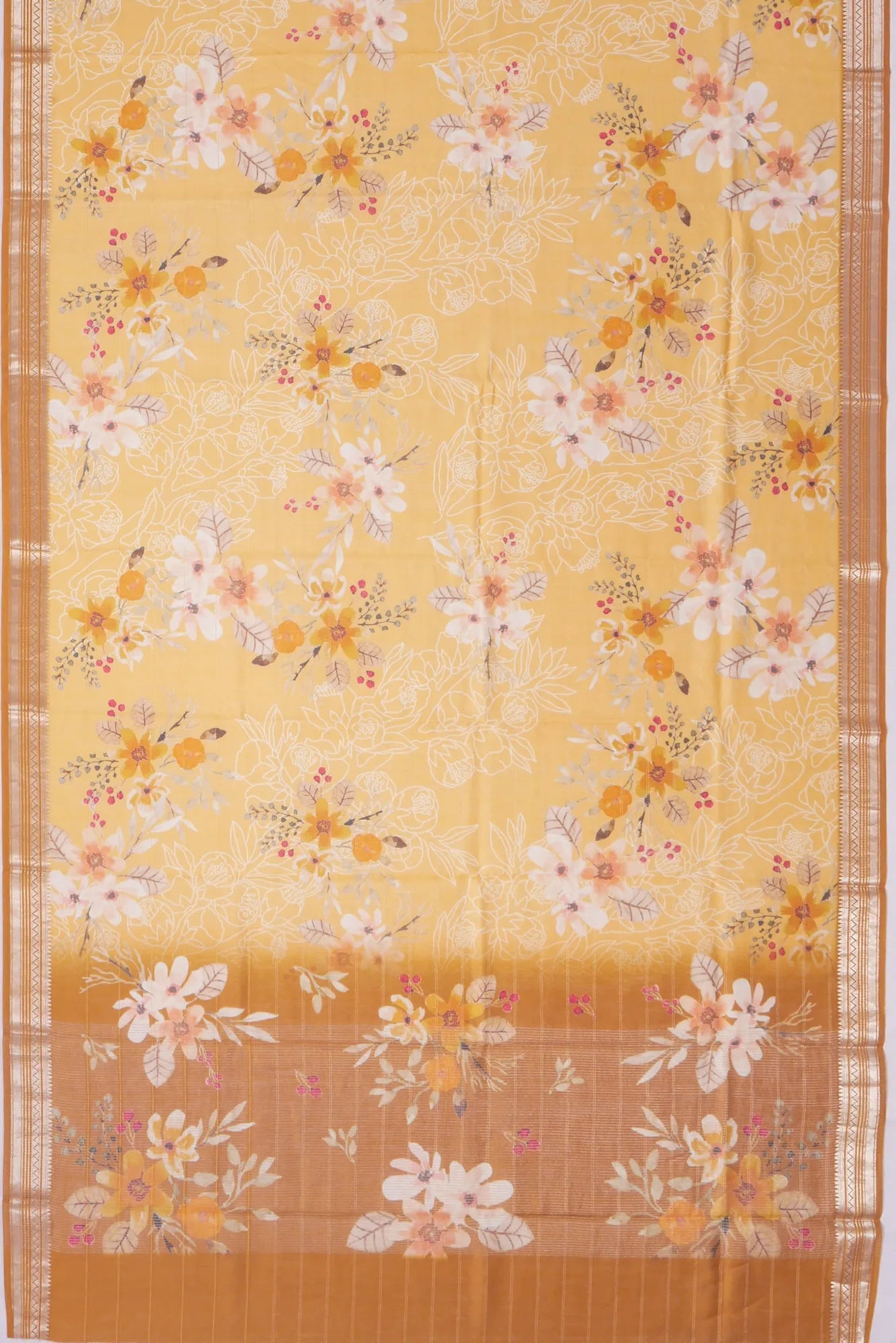 Kankatala Chanderi Silk Floral Printed Yellow Saree g2