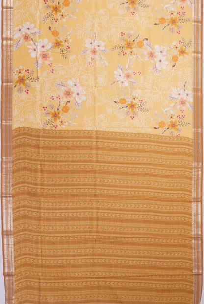 Kankatala Chanderi Silk Floral Printed Yellow Saree g2