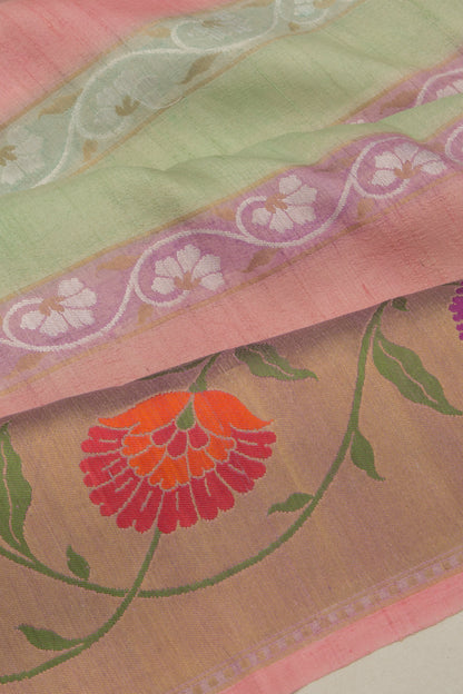 Banarasi Tussar Georgette Horizontal Lines Multicolour Saree