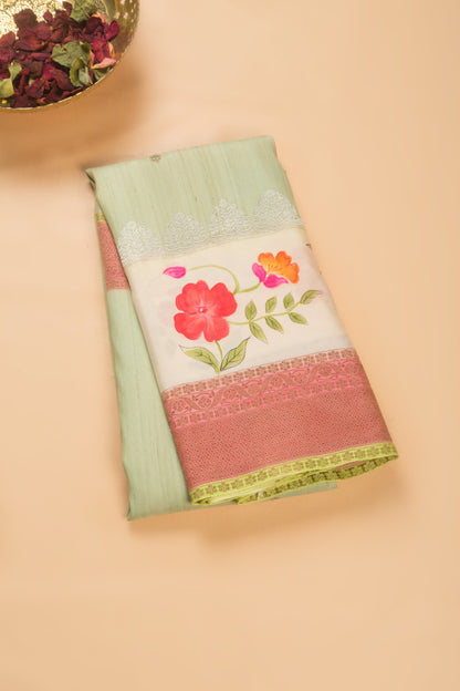 Banarasi Tussar Georgette Butta Pista Green Saree