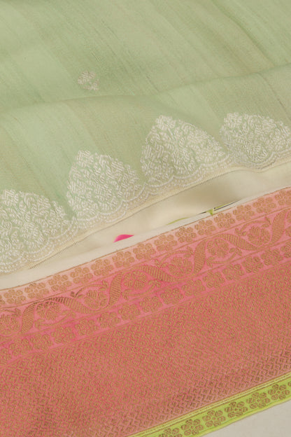 Banarasi Tussar Georgette Butta Pista Green Saree