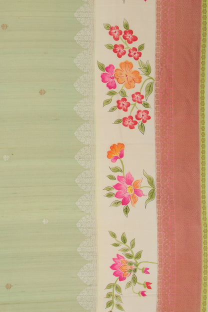 Banarasi Tussar Georgette Butta Pista Green Saree