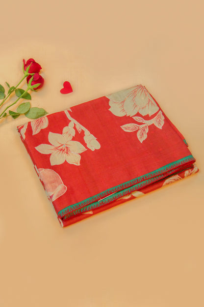 Tussar Printed Red Saree