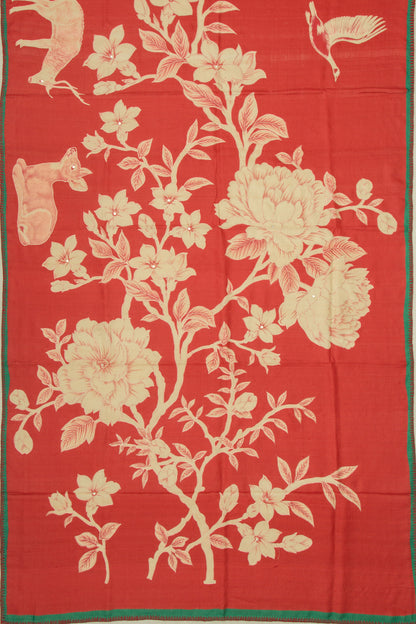 Tussar Printed Red Saree