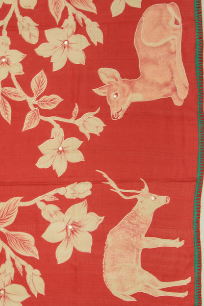 Tussar Printed Red Saree