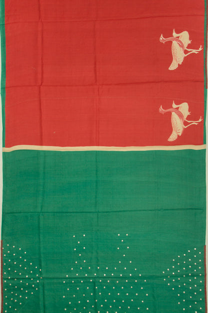 Tussar Printed Red Saree