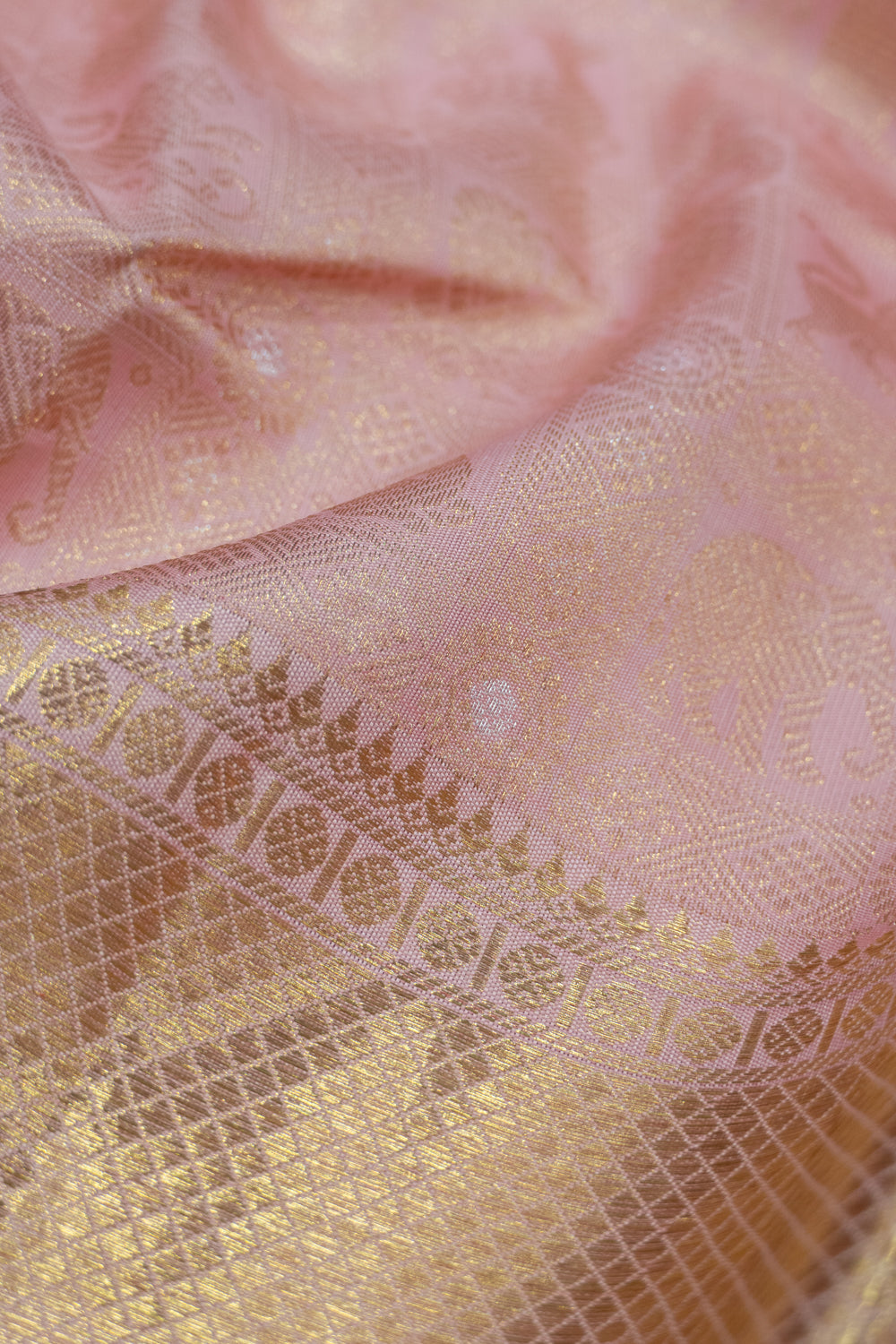 Kanchipuram Silk Brocade Baby Pink Saree