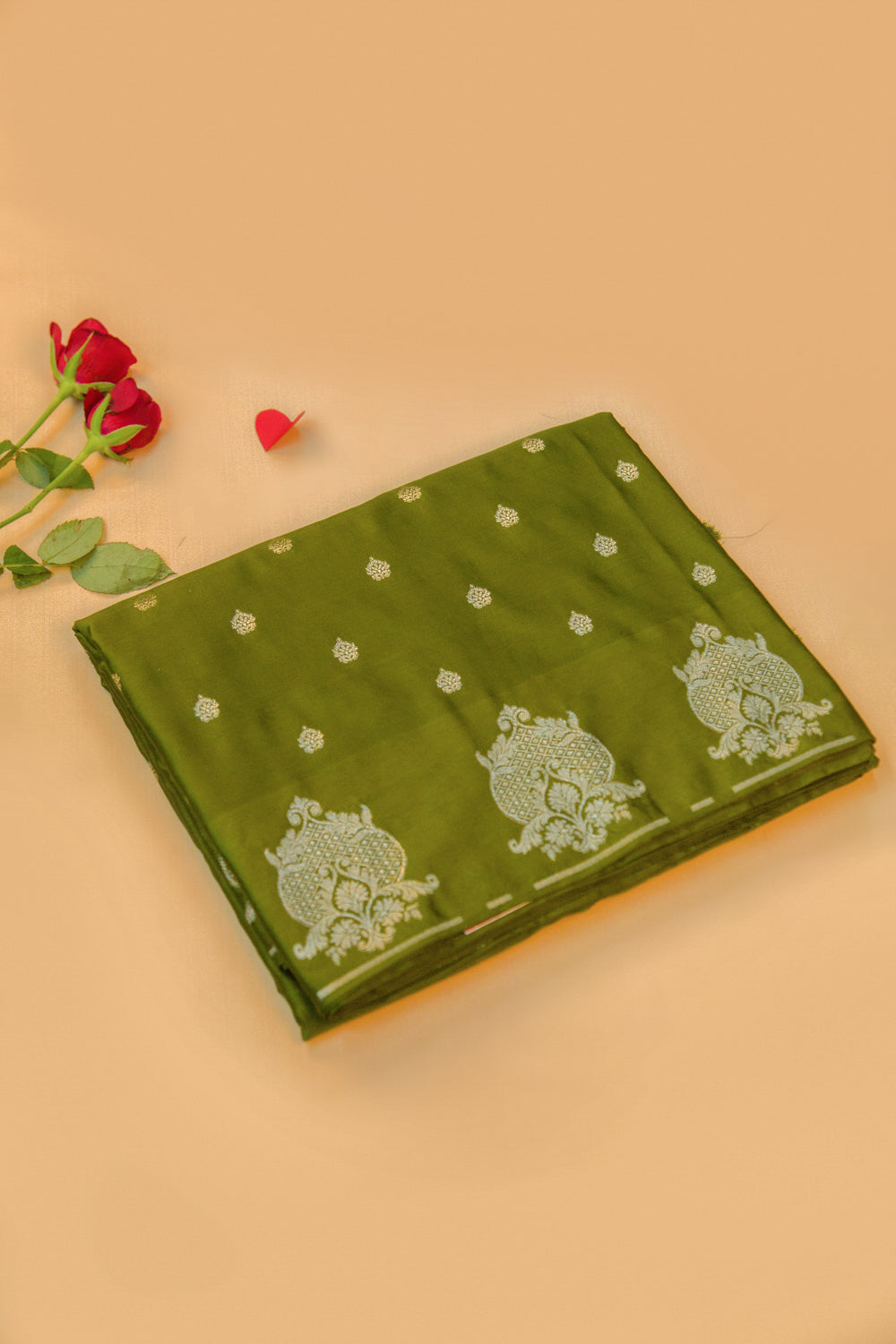 Banarasi Satin Brocade Mehandi Green Saree
