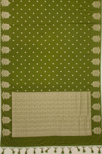 Banarasi Satin Brocade Mehandi Green Saree