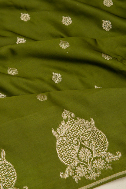 Banarasi Satin Brocade Mehandi Green Saree