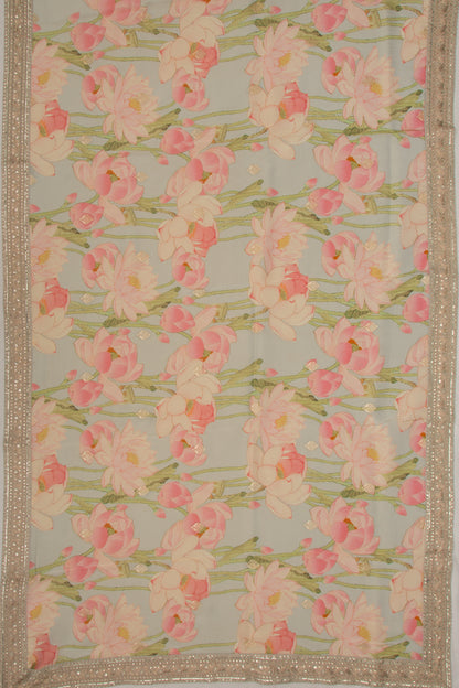 Soft Tussar Printed Pastel Blue Saree